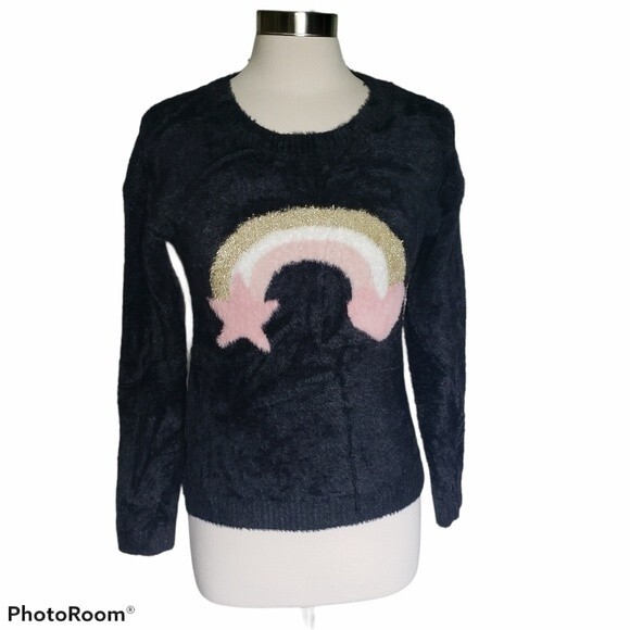 Epic Threads Other - EPICTHREADS Black Fuzzy Rainbow Sweater - XL - NWT